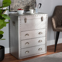 Baxton Studio JY17B168-Silver-Cabinet Serge French Industrial Silver Metal 3-Drawer Accent Storage Chest